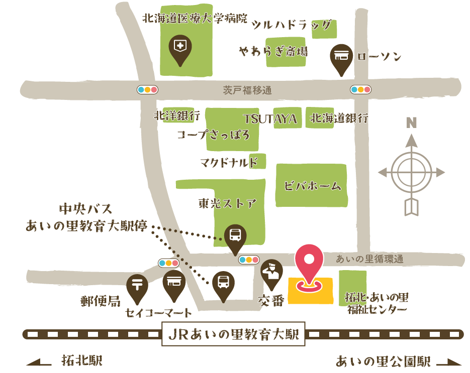 拓北・あいの里地区センター周辺のアクセスマップ